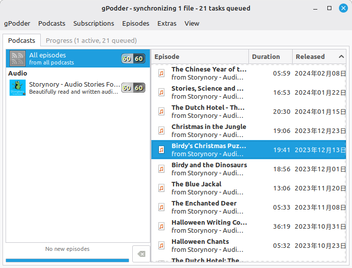 GpodderでStorynoryのPodcastリストを取得する