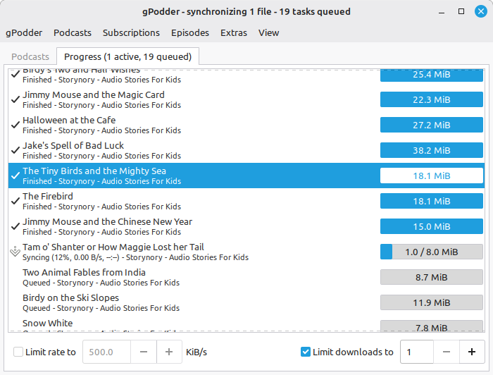 GpodderでStorynoryのPodcastをローカルにダウンロードする